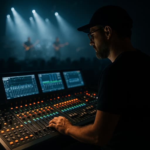 Profesionální technik u mixážního pultu během koncertu